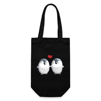 Penguins in Love - Penguin - Bird - Love - Heart - Gift Bag for Bottles - black - Front