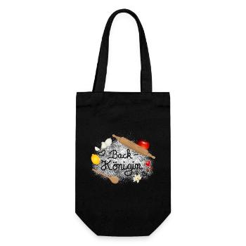 Mehl und Back Zutaten mit Schriftzug Back Königin - Geschenkbeutel für Flaschen - Schwarz - Vorne