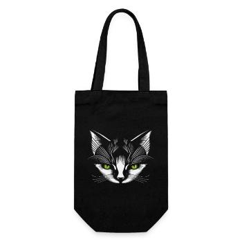 white cat head with green cat eyes - Gift Bag for Bottles - black - Front