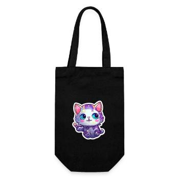 Cute cartoonish kitty floating in space - Gift Bag for Bottles - black - Front