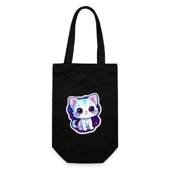 Cute cartoonish kitty floating in space - Gift Bag for Bottles - black - Front