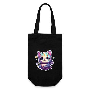 Cute cartoonish kitty floating in space - Gift Bag for Bottles - black - Front
