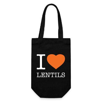 I LOVE LENTILS Linsen - Geschenkbeutel für Flaschen - Schwarz - Vorne