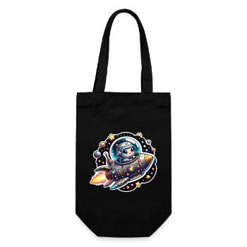 Kleiner glücklicher Astronaut im Raumschiff - Geschenkbeutel für Flaschen - Schwarz - Vorne