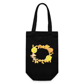 Ingwer-Zitrone-Honig-Rahmen – Wohlfühlmotiv - Geschenkbeutel für Flaschen - Schwarz - Vorne