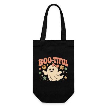 Motif d'Halloween avec un dicton drôle et mignon « Boo-tiful Ghost » - Sac à bouteille - noir - Devant