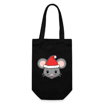 Christmas Mouse with Santa Hat - Gift Bag for Bottles - black - Front