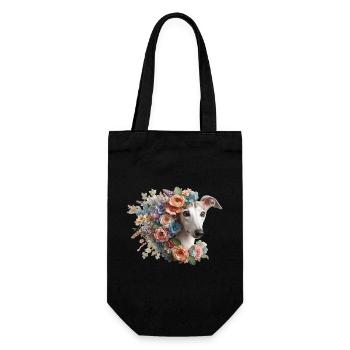 Blumen Galgoherz Nr2 - Geschenkbeutel für Flaschen - Schwarz - Vorne