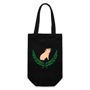 Schwein im grünen Lorbeerkranz - Geschenkbeutel für Flaschen - Schwarz - Vorne