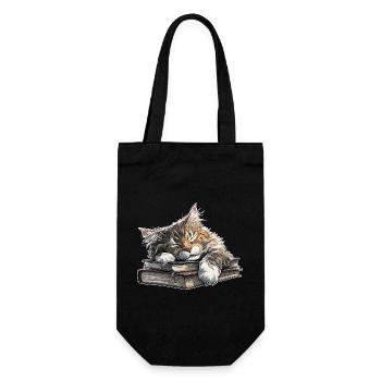 Cute Cat Sleeping on Book Pile - Gift Bag for Bottles - black - Front