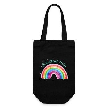 Regenbogen mit Sternchen - Schulkind 2026 Pastell - Geschenkbeutel für Flaschen - Schwarz - Vorne