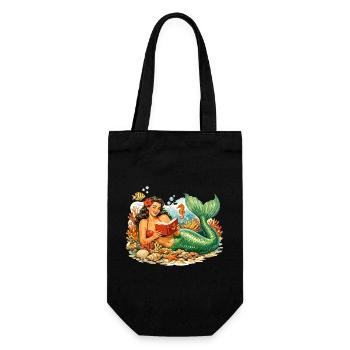 Retro Mermaid Pin-up in Coral Reef Reading - Gift Bag for Bottles - black - Front