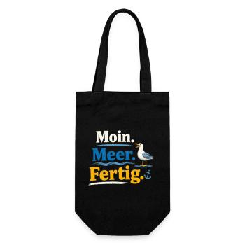 Moin Meer Fertig Möwe lustig Spruch  - Geschenkbeutel für Flaschen - Schwarz - Vorne
