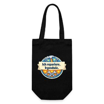 Ich repariere. Irgendwie. - Geschenkbeutel für Flaschen - Schwarz - Vorne