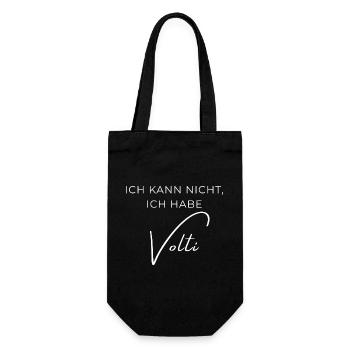 Voltigieren Training: Lustiger Volti Spruch - Geschenkbeutel für Flaschen - Schwarz - Vorne