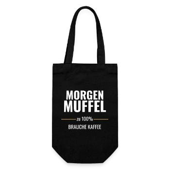 Morgenmuffel zu 100% – Brauche Kaffee - Geschenkbeutel für Flaschen - Schwarz - Vorne