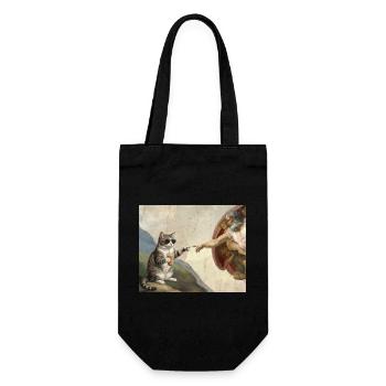 Katze Schlägt Gottes Hand Lustiges Katzen meme - Geschenkbeutel für Flaschen - Schwarz - Vorne
