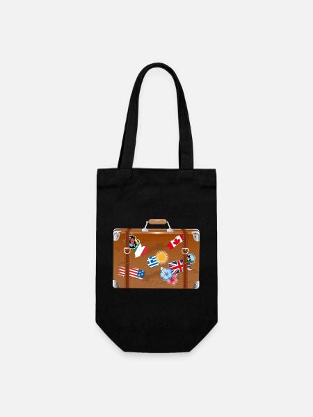 vieille valise de voyage avec des autocollants de divers pays - Sac à bouteille - noir