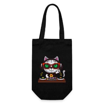 Katze Brille Turntable DJ Disco Club Nachtleben - Geschenkbeutel für Flaschen - Schwarz - Vorne