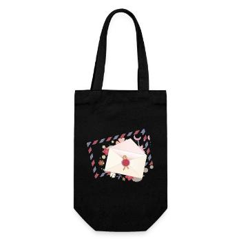floraler Briefumschlag mit Blüten und Airmail Rand - Geschenkbeutel für Flaschen - Schwarz - Vorne