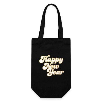 Happy New Year Sylvester cool Gold 2024 Retro - Geschenkbeutel für Flaschen - Schwarz - Vorne