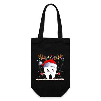 Zahn Rentier Weihnachten Zahnmedizin Zahnärzte - Geschenkbeutel für Flaschen - Schwarz - Vorne
