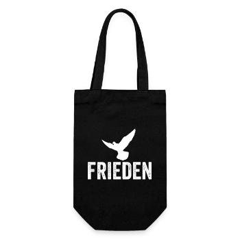 FRIEDEN mit Friedenstaube - Geschenkbeutel für Flaschen - Schwarz - Vorne