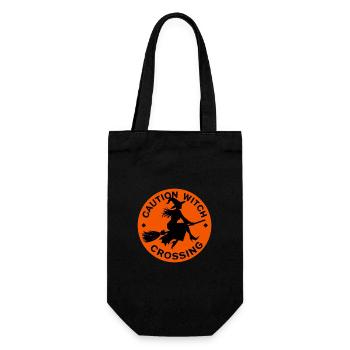 Halloween Hexe Hexenbesen Caution Witch Crossing - Geschenkbeutel für Flaschen - Schwarz - Vorne