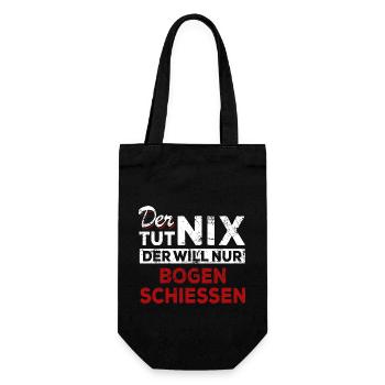 Der tut nix der will nur Bogen schießen - Spruch - Geschenkbeutel für Flaschen - Schwarz - Vorne