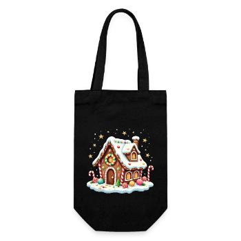 Weihnachtliches Lebkuchenhaus Zuckerstange X-Mas - Geschenkbeutel für Flaschen - Schwarz - Vorne