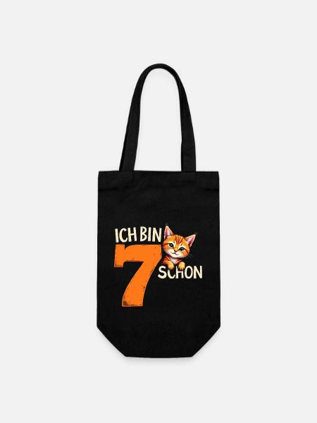 7. Geburtstag Mädchen Junge Katze Ich Bin Schon - Geschenkbeutel für Flaschen - Schwarz