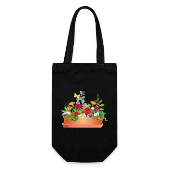 Bunte Blumenpracht im Blumenkasten - Geschenkbeutel für Flaschen - Schwarz - Vorne