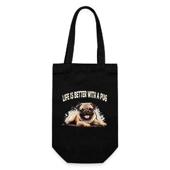 Life is better with a pug - Geschenkbeutel für Flaschen - Schwarz - Vorne