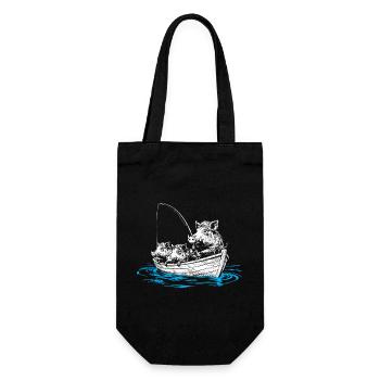 Wild boars on fish – illustration of wild boars in a boat - Gift Bag for Bottles - black - Front