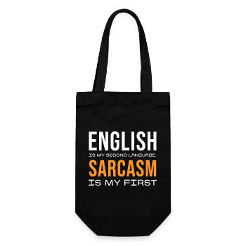 Sarcasm First, English Second - Geschenkbeutel für Flaschen - Schwarz - Vorne