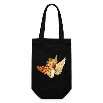 Pizza Cherub – Engelchen mit Pepperoni - Geschenkbeutel für Flaschen - Schwarz - Vorne