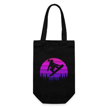 Retro Snowboarderin Slopestyle Wintersport Wald - Geschenkbeutel für Flaschen - Schwarz - Vorne