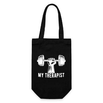 Mein Therapeut Dumbbell Gym Bodybuilding lustig - Geschenkbeutel für Flaschen - Schwarz - Vorne