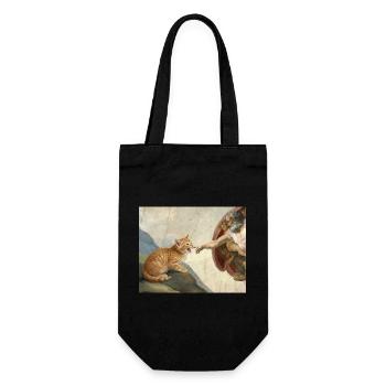 Cat Slaps God's Hand Funny Cats Meme - Gift Bag for Bottles - black - Front