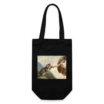 Cat Slaps God's Hand Funny Cats Meme - Gift Bag for Bottles - black - Front