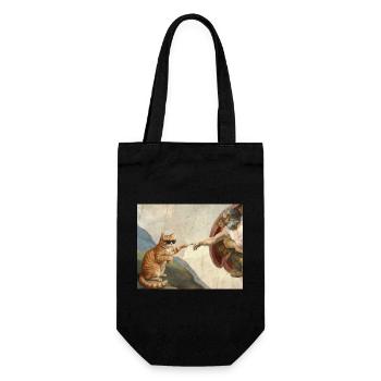 Cat Slaps God's Hand Funny Cats Meme - Gift Bag for Bottles - black - Front