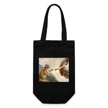 Cat Slaps God's Hand Funny Cats Meme - Gift Bag for Bottles - black - Front