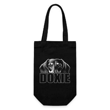 Dackel Porträt mit Schriftzug DOXIE - Geschenkbeutel für Flaschen - Schwarz - Vorne