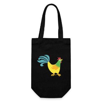 Hahn Muster bunt Ostern Bauer Tierliebe farbenfroh - Geschenkbeutel für Flaschen - Schwarz - Vorne