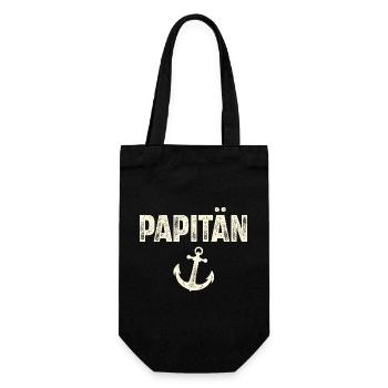 Papitän Kapitän Papa Vater Vatertag Segeln - Geschenkbeutel für Flaschen - Schwarz - Vorne