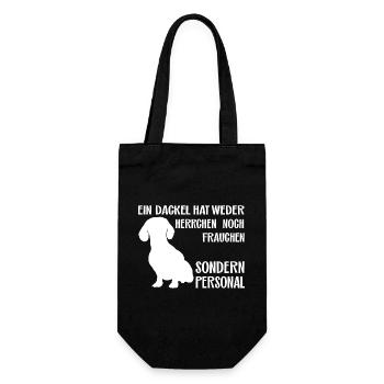 Ein Dackel hat Personal - lustiger Dackelspruch - Geschenkbeutel für Flaschen - Schwarz - Vorne