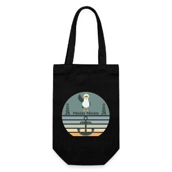 Moin mit Möwen dem Leuchtturm und Anker Moin - Geschenkbeutel für Flaschen - Schwarz - Vorne