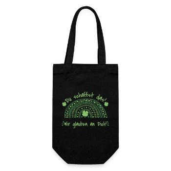 Du schaffst das! Wir glauben an dich Glücksbringer - Geschenkbeutel für Flaschen - Schwarz - Vorne