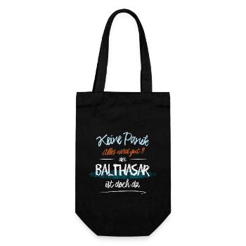 Balthasar - Keine Panik. Alles wird gut - Geschenkbeutel für Flaschen - Schwarz - Vorne