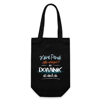 Dominik - Keine Panik. Alles wird gut - Geschenkbeutel für Flaschen - Schwarz - Vorne